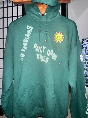 No Brand Green 'Only Good Vibes' Hooded Sweatshirt